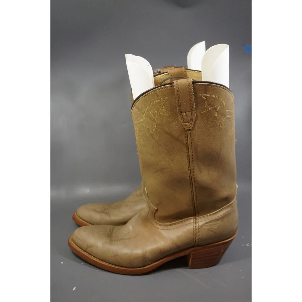 Dingo 8609 Vintage Western Cowboy Tan Leather Boots Men Size 12D Stacked Heel